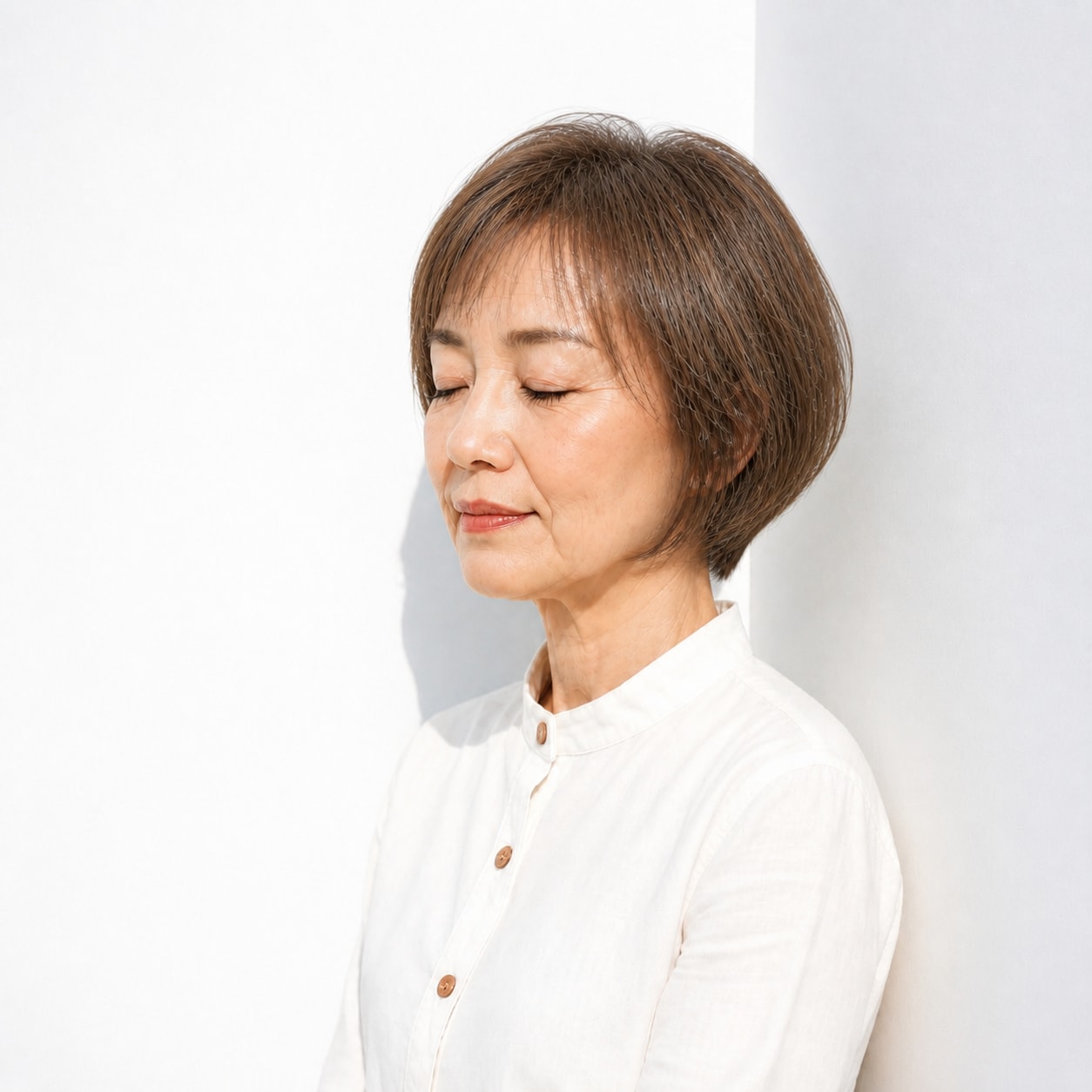 7. ボブカット × コンパクトシルエット：70代の首元をすっきり