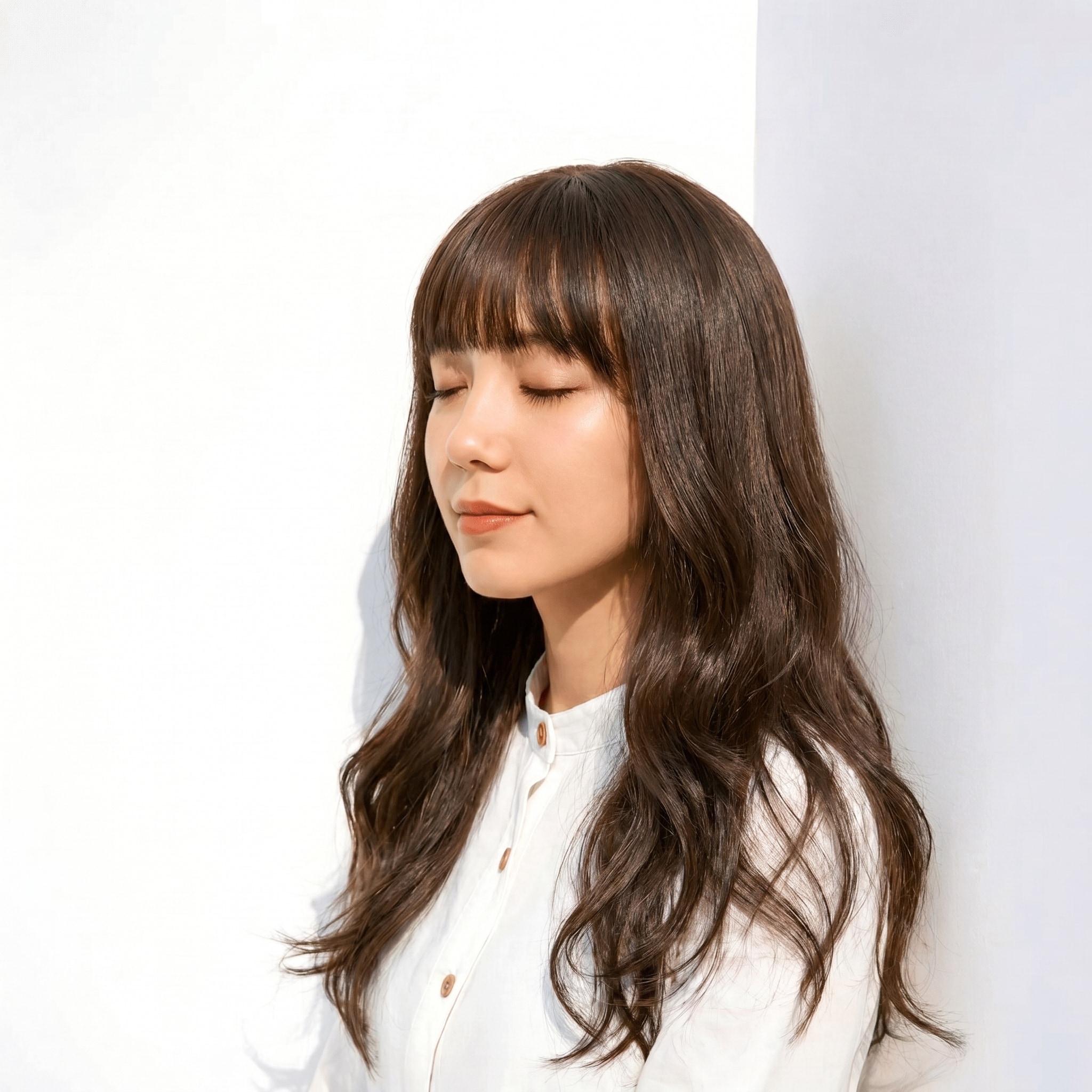 7. モカグレージュ×レイヤーロング: 柔らかな色みで、自然な抜け感を引き出す