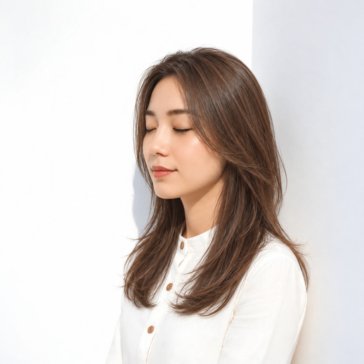 7. ロングレイヤー × 前髪なし × 大きめカール：直線的にならず、肩の長さでもやわらかな動きが出ます