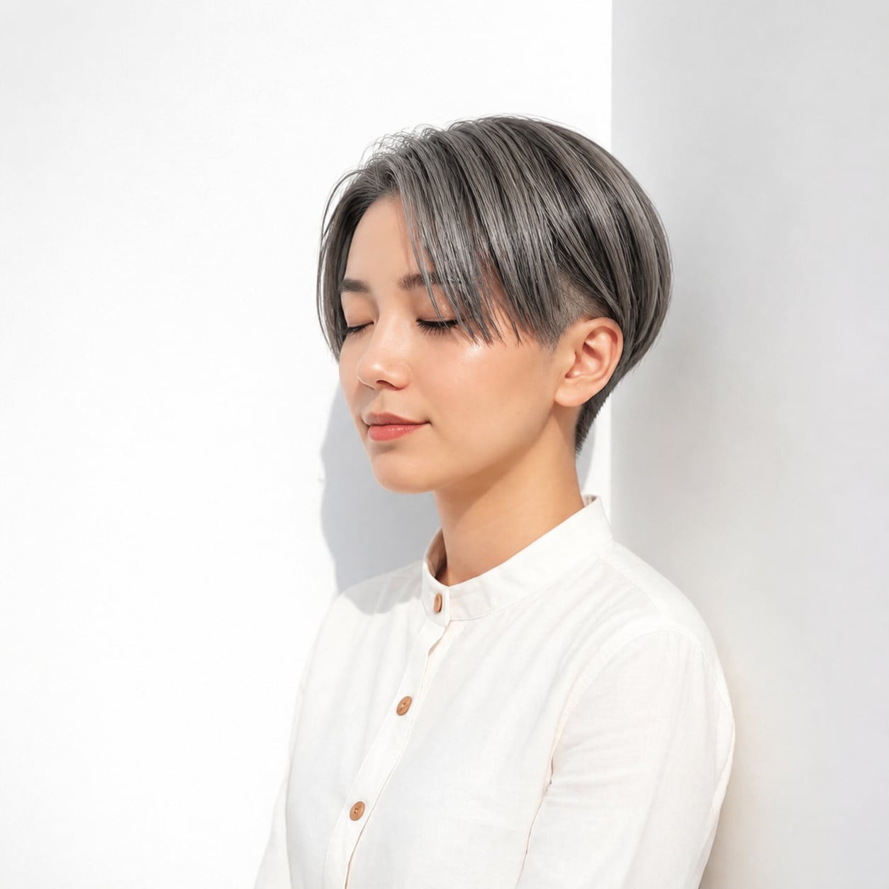 7. 刈り上げショート × センターパート：クールに決まる