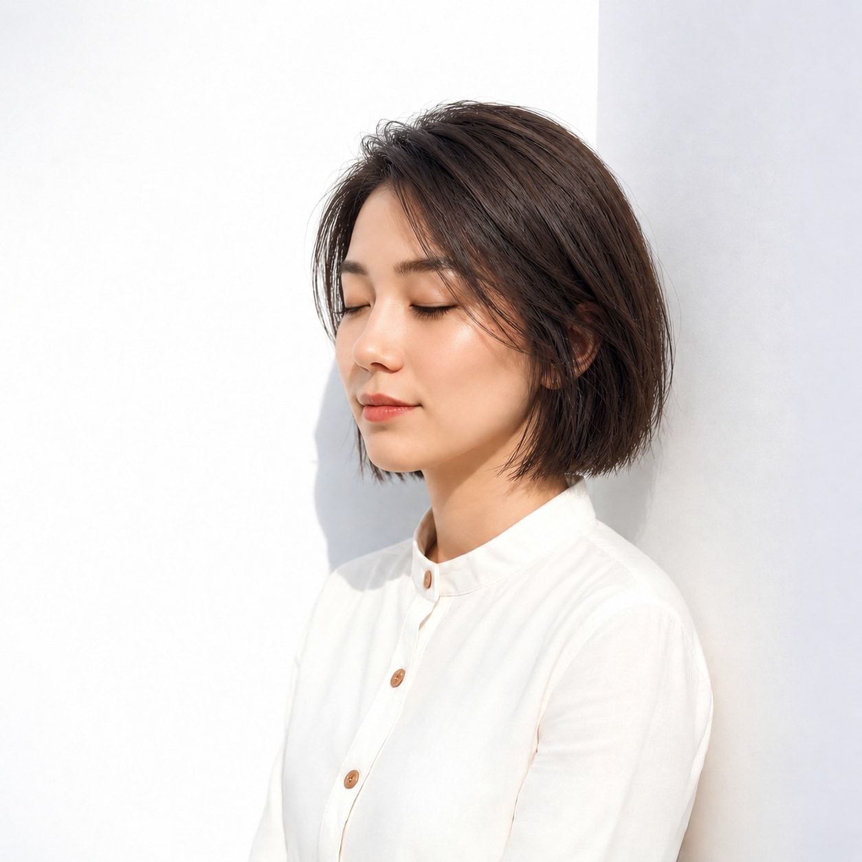 前髪なしボブ × ゆるい毛流れ：すっきり自然体に
