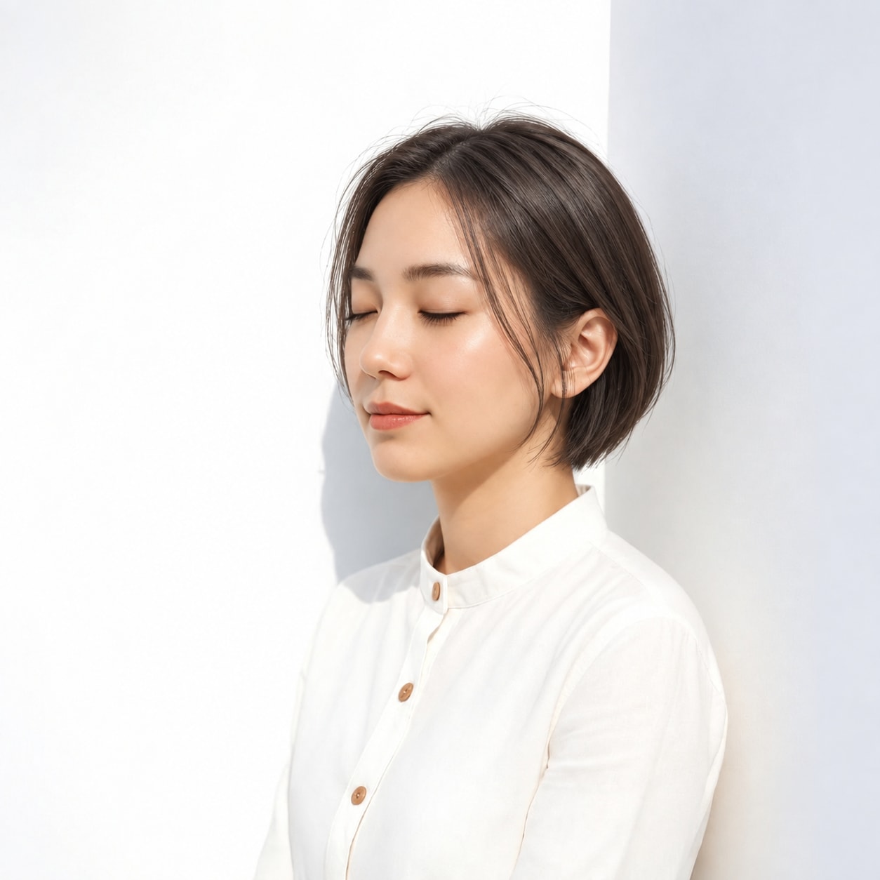 7. 前髪なしミニボブ × 外ハネ：下端に動きが出て、短い長さにも抜けを作れます