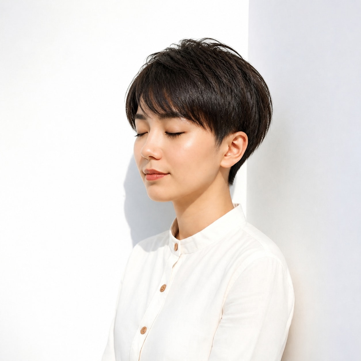 7. 女性のツーブロック × ショートレイヤー：やわらかな毛束感に