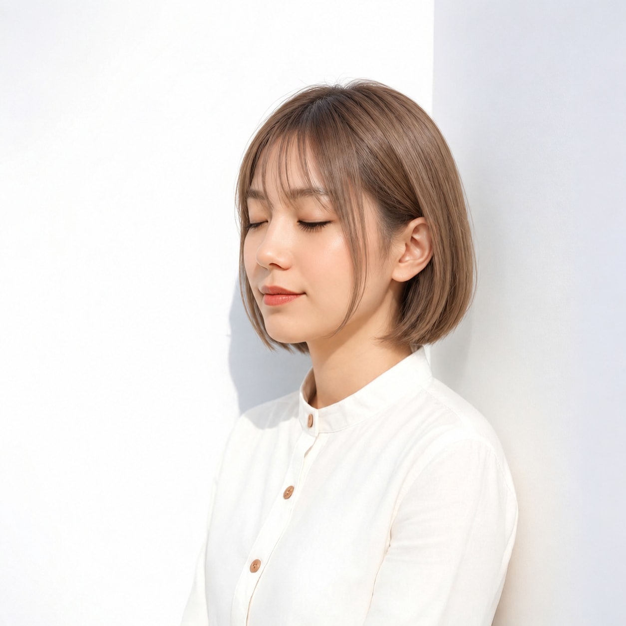 3. シースルーバングボブ × 細め触覚：軽やかな顔まわりに