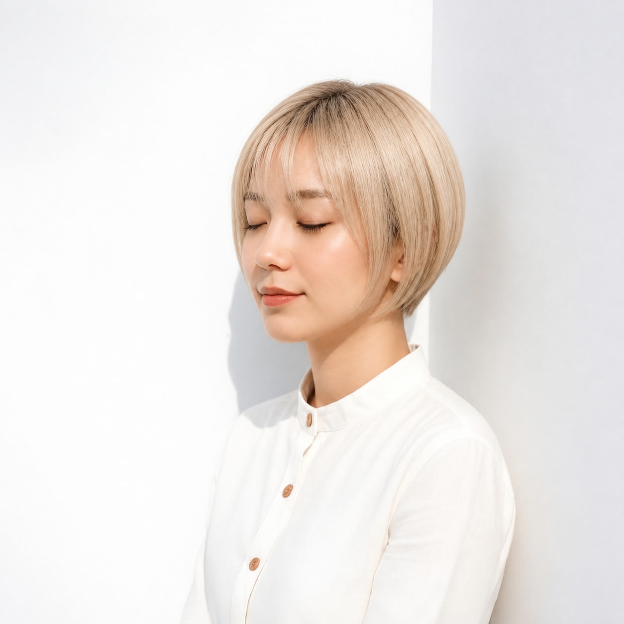 7. 金髪ショート × 切りっぱなしボブ：毛先をシャープに