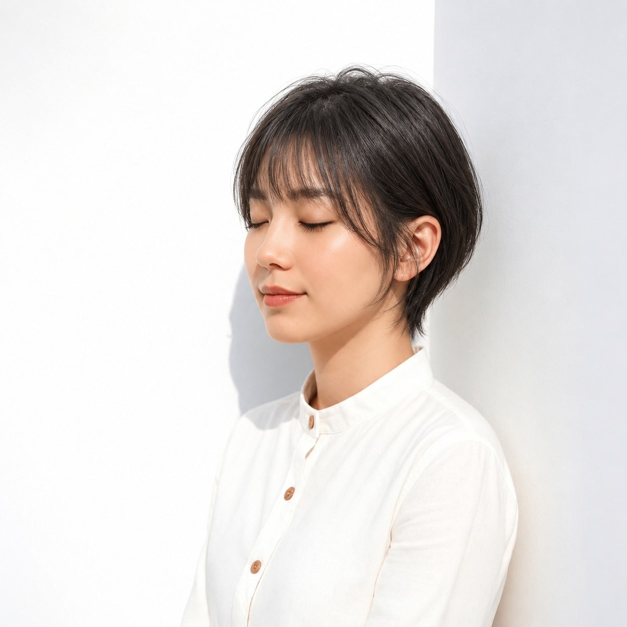 6. 黒髪ショートボブ × 耳かけ：頬に残す髪でやわらかさを楽しむ