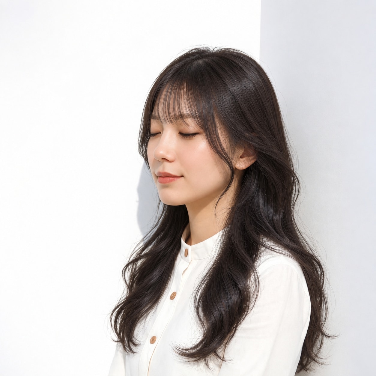 8. アイドル前髪 × 内巻き前髪：直線の強さを抑え、重めでもやさしい曲線が出ます