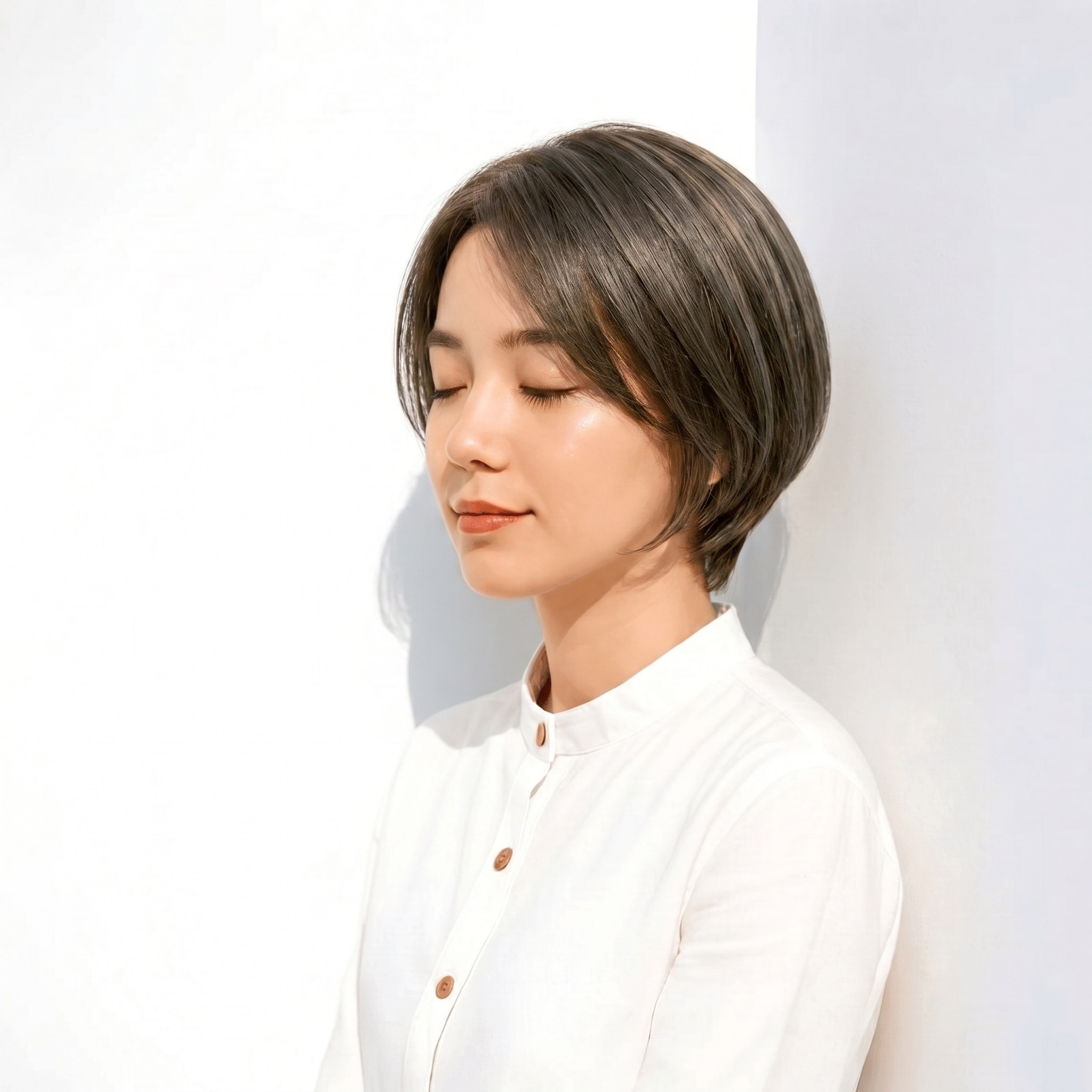 8. アッシュグレージュ×ショートボブ: 青みを活かした軽やかさが魅力