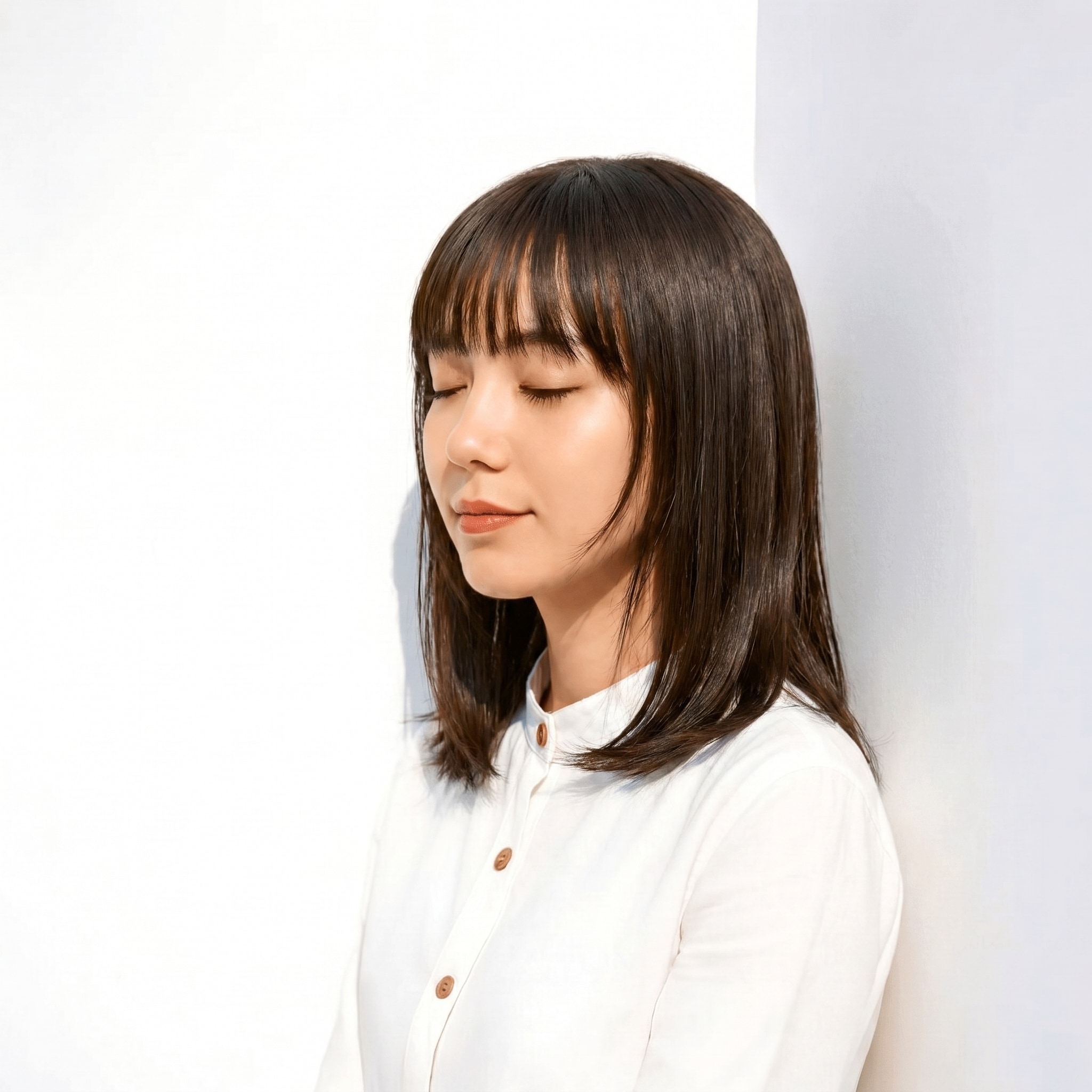 8. オリーブブラウン×透け感: 暗めでも軽やかに見える大人の髪色