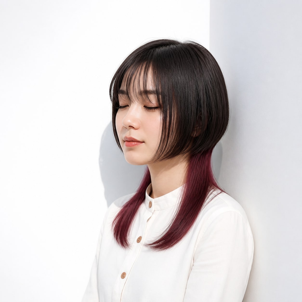 8. クラゲヘア × ボルドー：顔まわりの丸みと赤を楽しむ