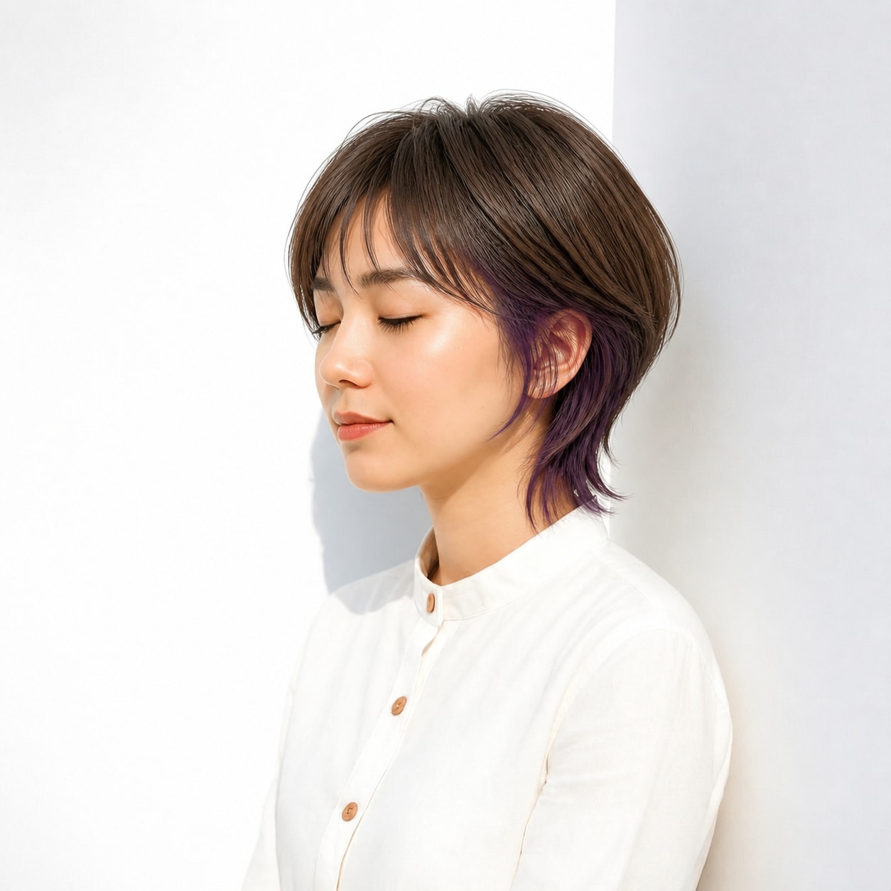 8. ショート × ディープパープルのインナーカラー：大人っぽく華やかに
