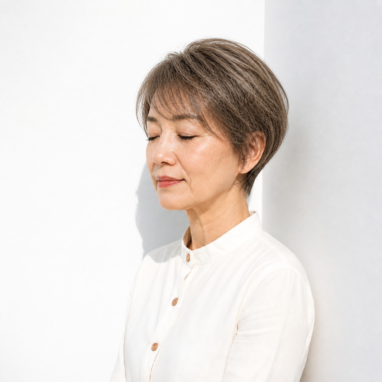 8. ショートカット × グレージュ：白髪を自然に生かす