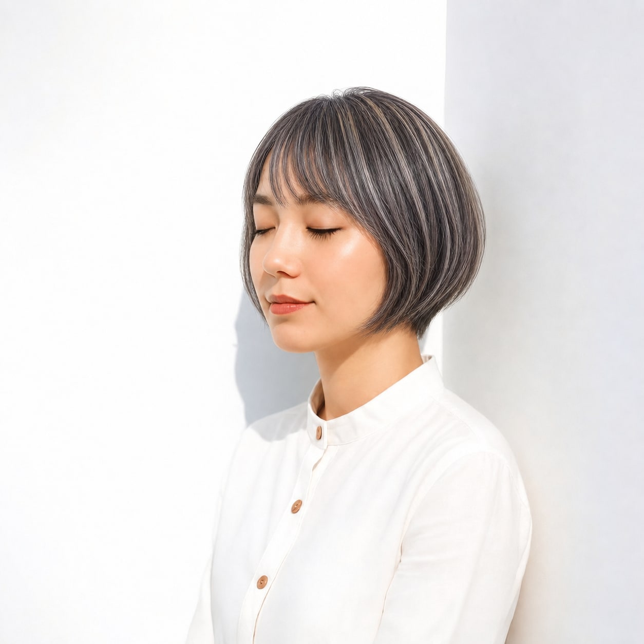 8. シルバーメッシュ×ボブ: 強めコントラストでヘアスタイルに個性が出る