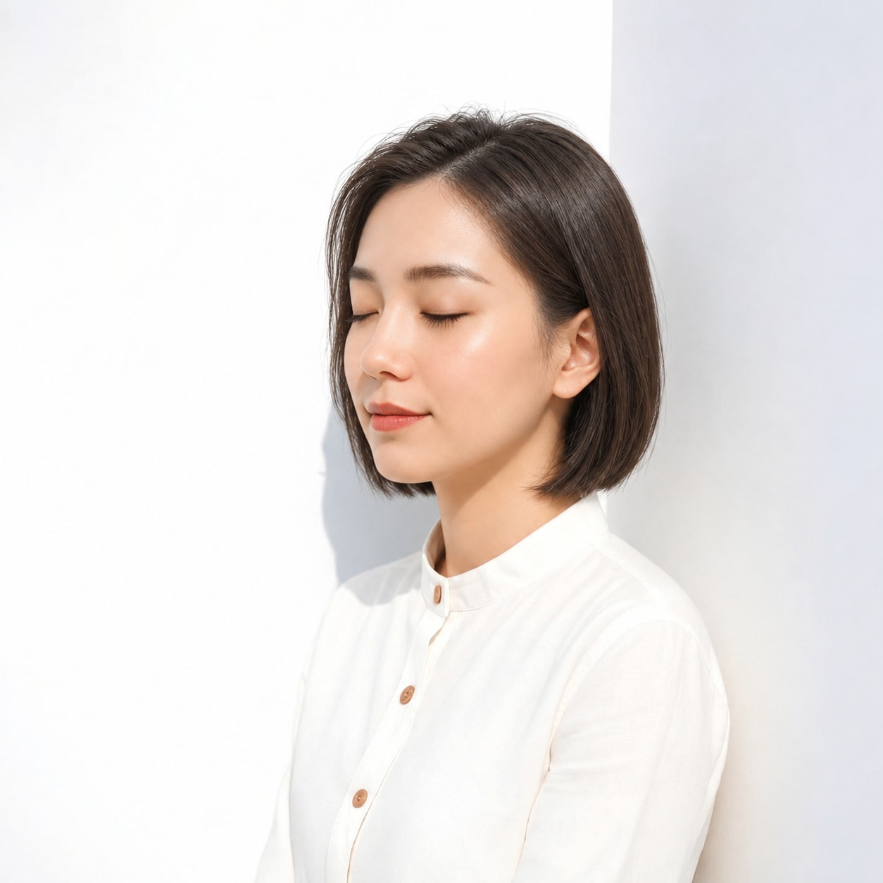 8. ストレートボブ × 前髪なし × 前上がりボブ：顔の近くに軽さが集まり、前上がりの形が自然に伝わります