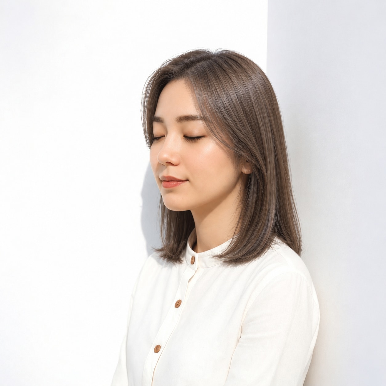 8. ストレートミディアム × アッシュブラウン：飾らない可愛さをさらりと