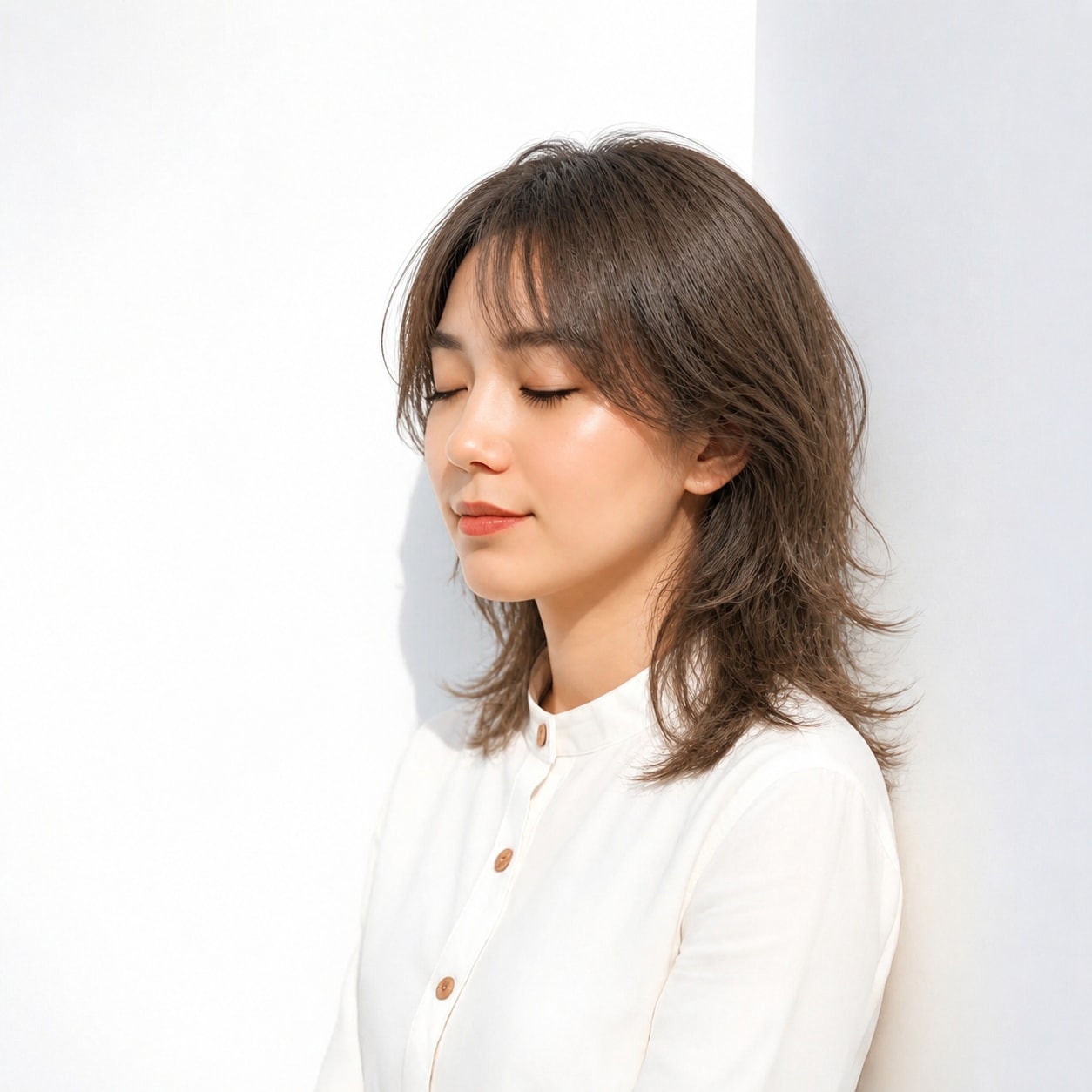 8. セミロングウルフ × ラフな毛先：動きを楽しめる