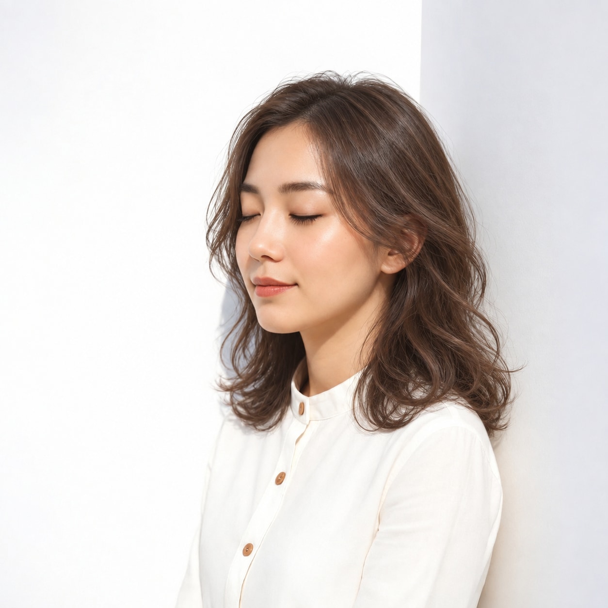 8. セミロングパーマ × ゆるめ × 前髪パーマ：顔まわりだけ直線にならず、全体の質感が自然につながります