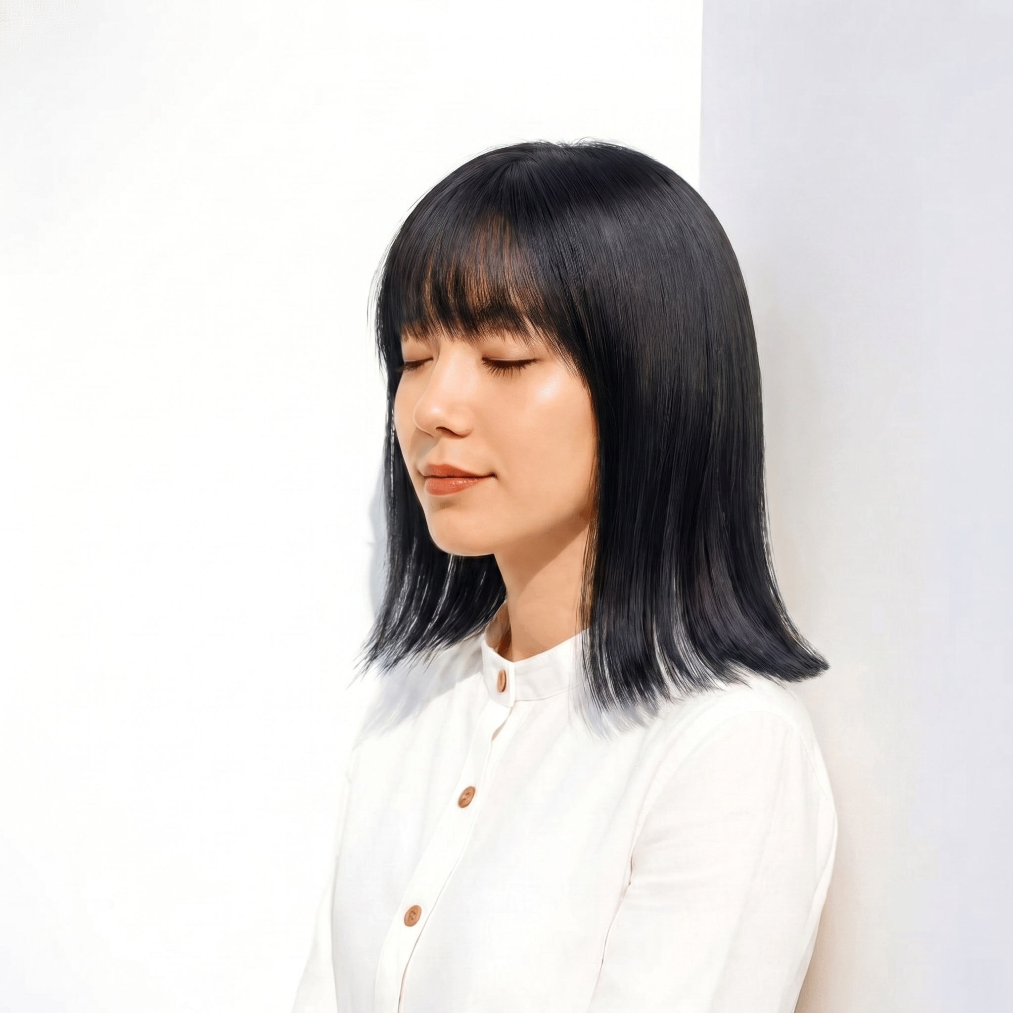8. ダークグレー×ワンカラー：青みのくすみで赤みを抑えた洗練スタイル
