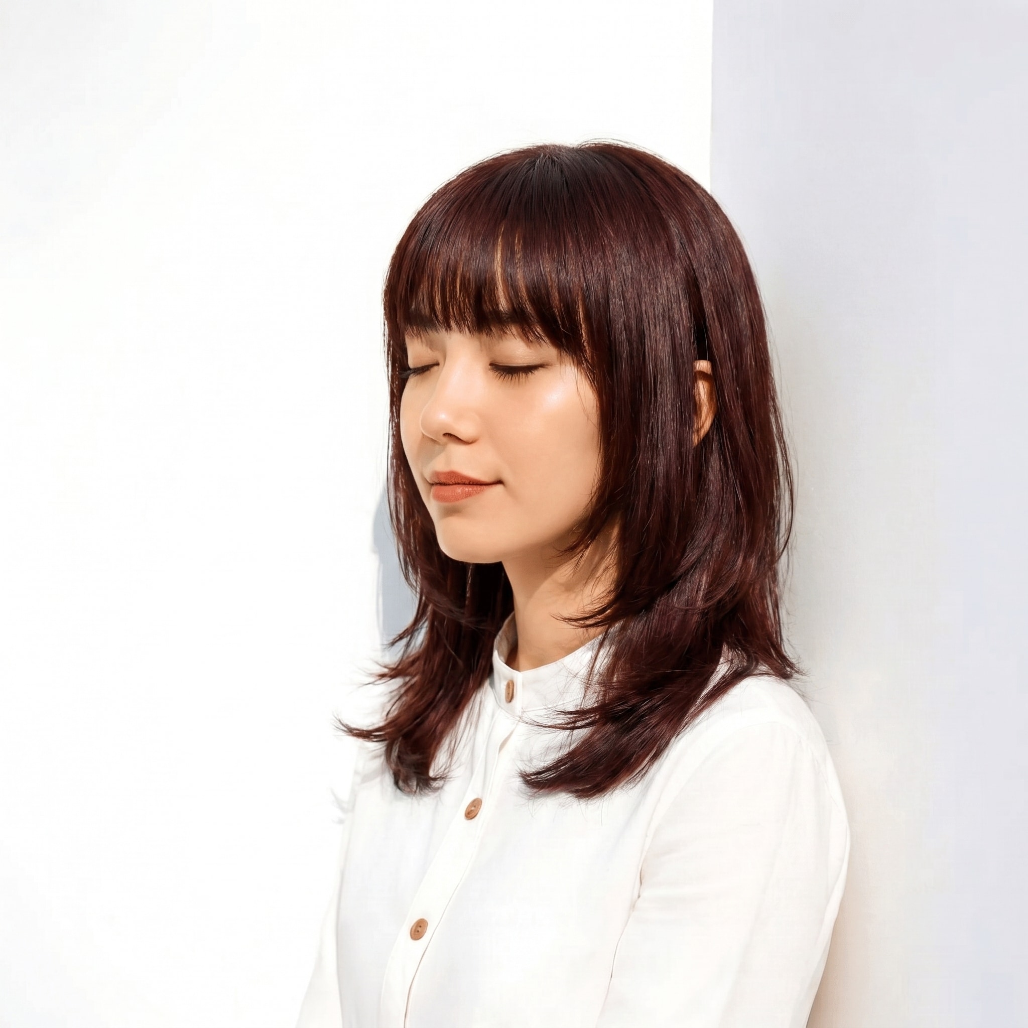 8. ダークピンク×ピンクブラウン×外ハネアレンジ: クールな色味が、甘めの形をほどよく引き締める