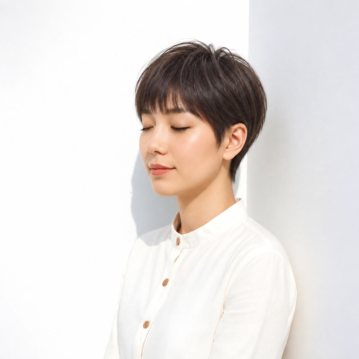 8. ピクシーカット × かき上げ前髪：目元に余白ができ、ショートの軽さが顔まわりにも続きます