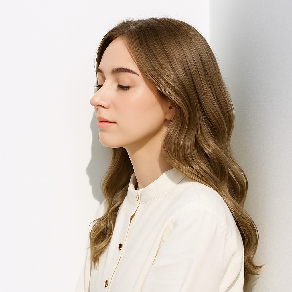 8. ブロンドベージュ×暗め：柔らかな色みで上品さを引き出すカラー