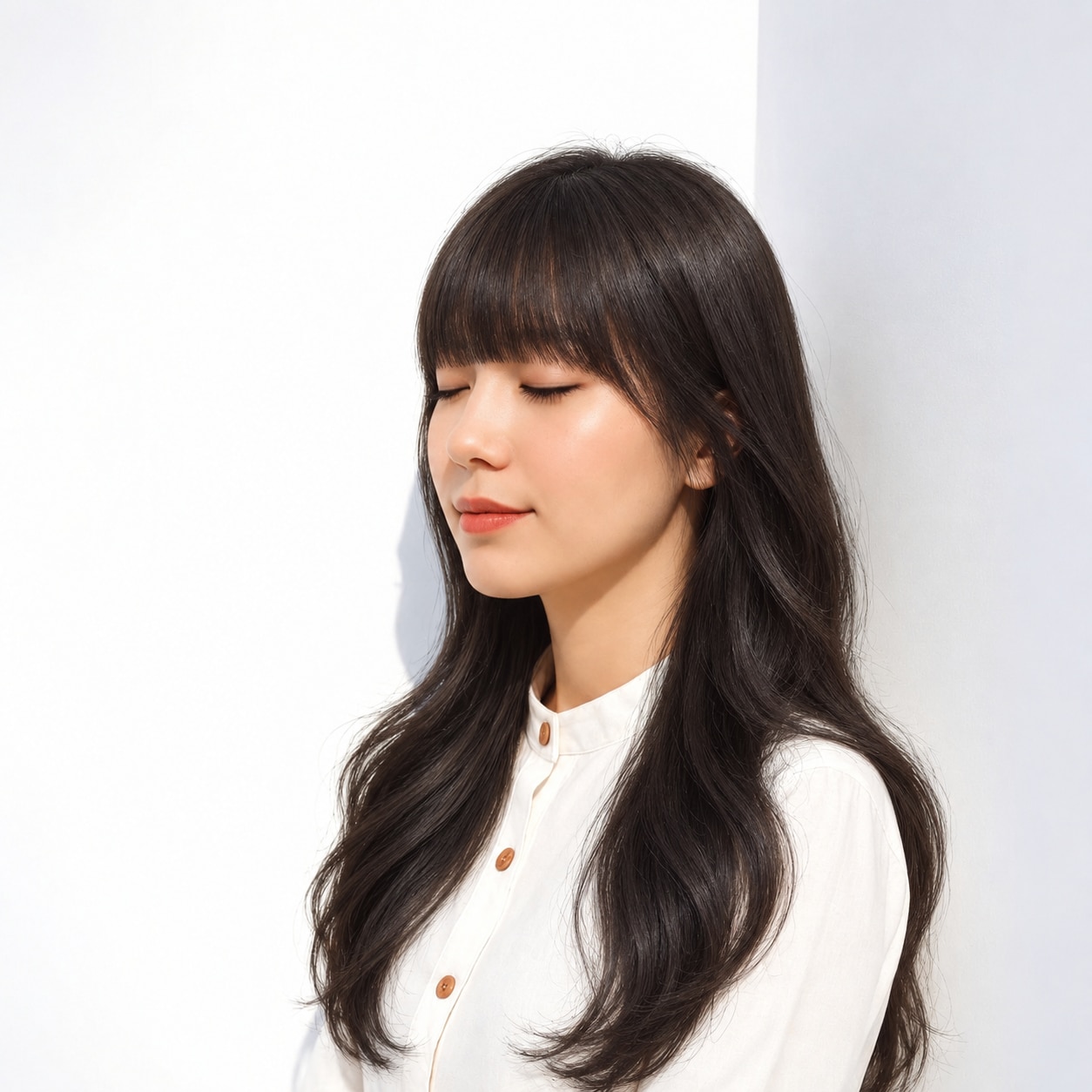 8. フルバング × ウェーブロング：厚い前髪に柔らかな華やかさを