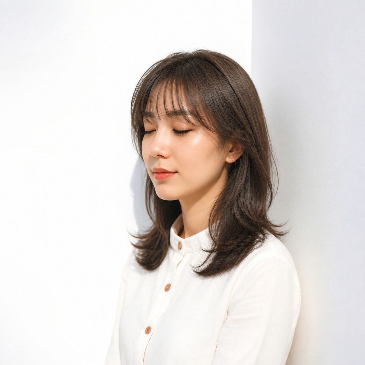 8. フレンチバング × ダークロング：レイヤーを上品に見せる