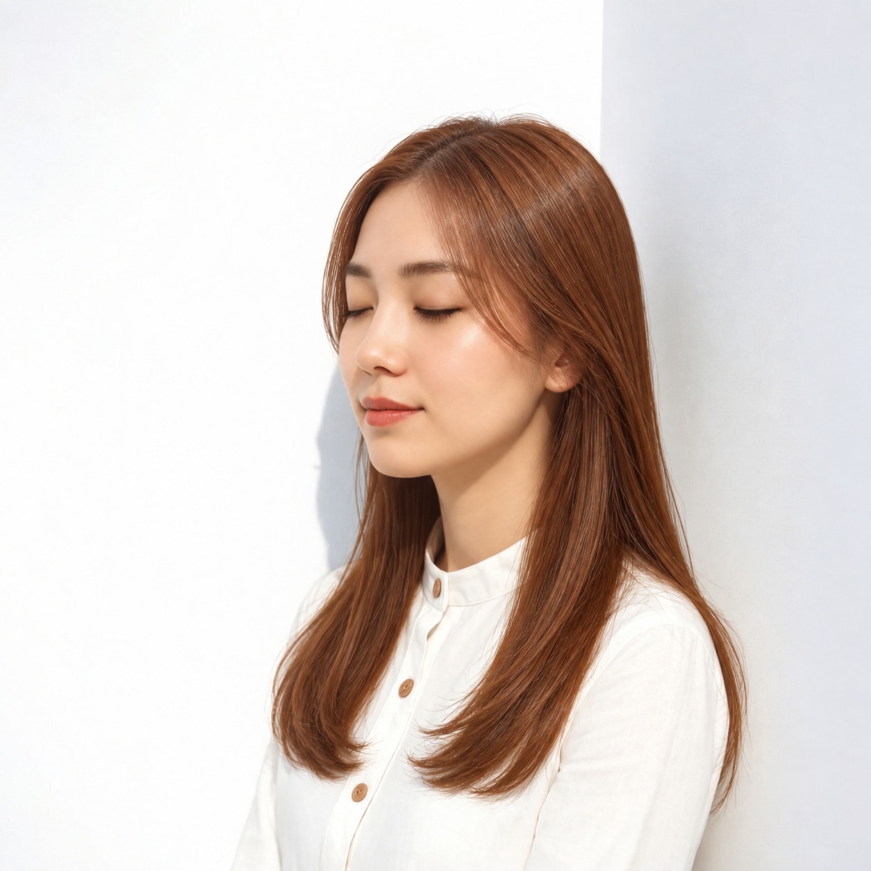 5. ストレートロングの穏やかなオレンジブラウン