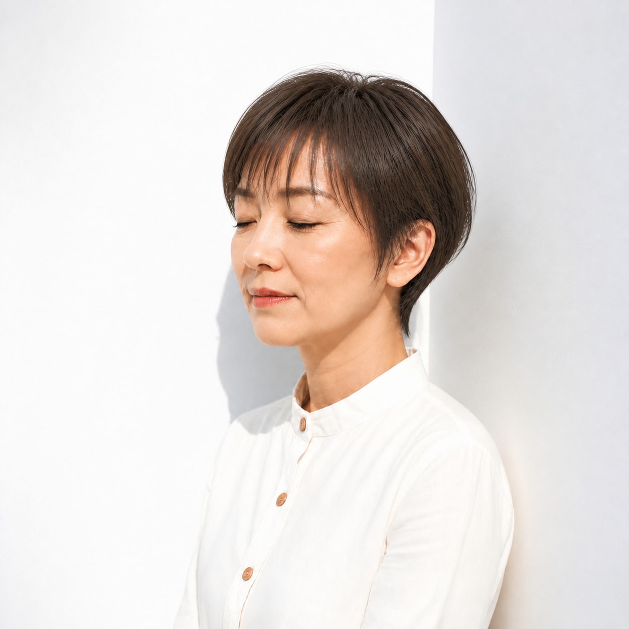 8. マッシュショート × 暗髪レイヤー：50代を凛と見せる