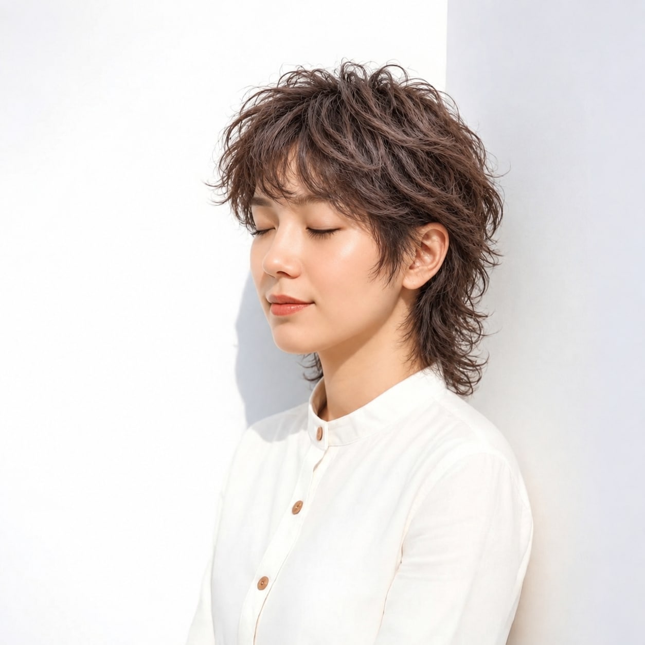 8. マレットヘア × 流し前髪：顔まわりをすっきり見せて大人っぽく