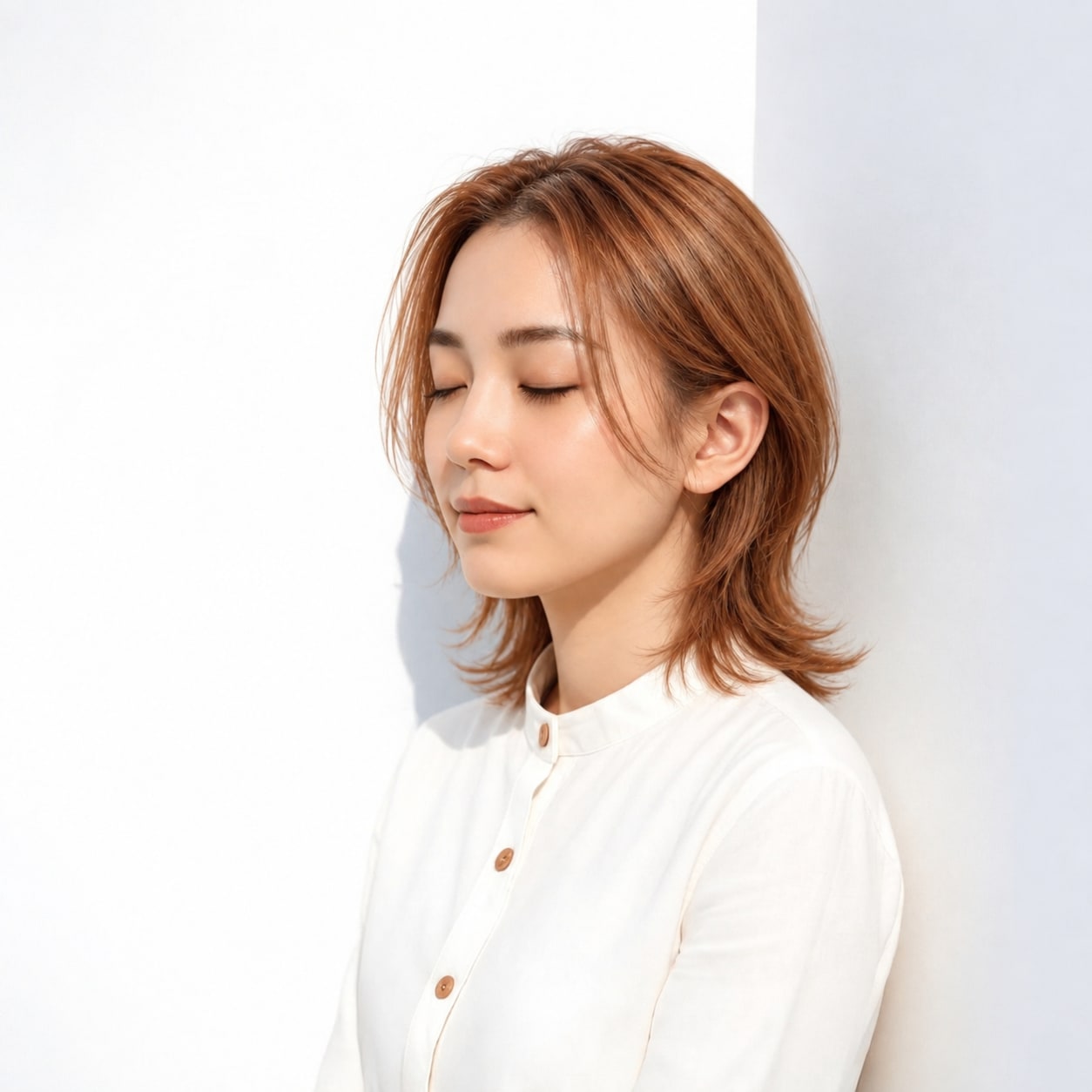 オレンジブラウンで楽しむすっきりミディアムウルフ