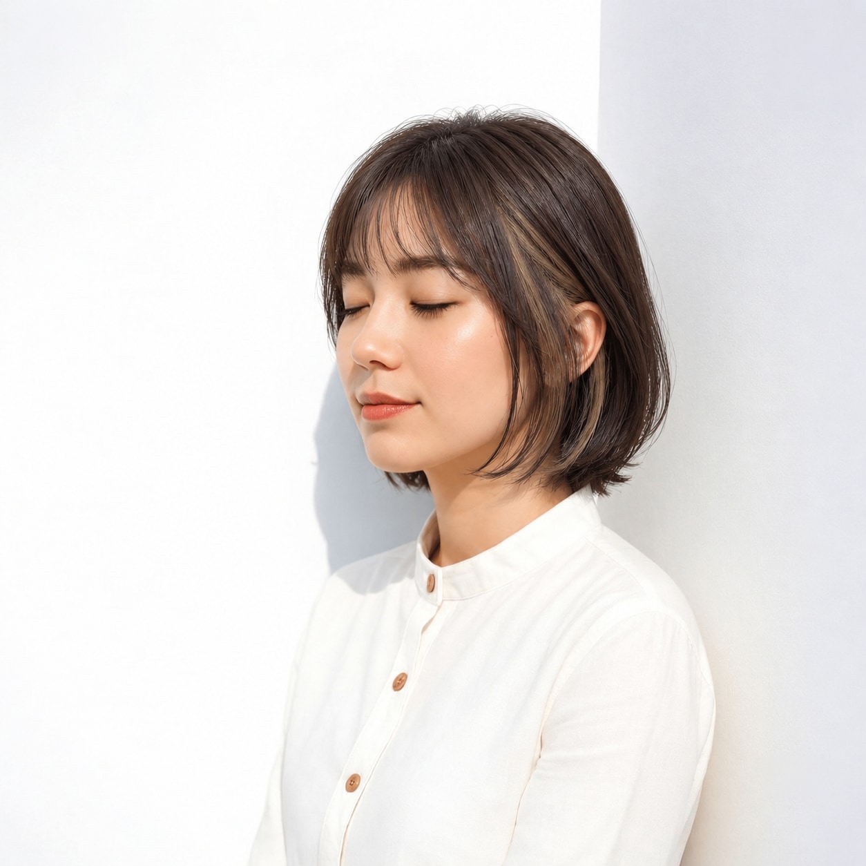 8. 丸みボブ × ダークブラウン：ふっくらした形と外ハネの愛らしさ