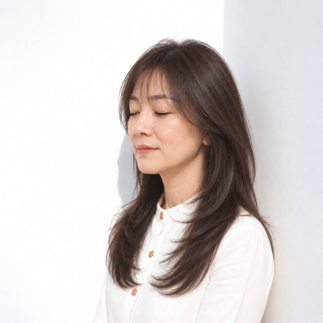 3. 内巻きロング × 毛先の丸み：品よくまとまる大人ヘア