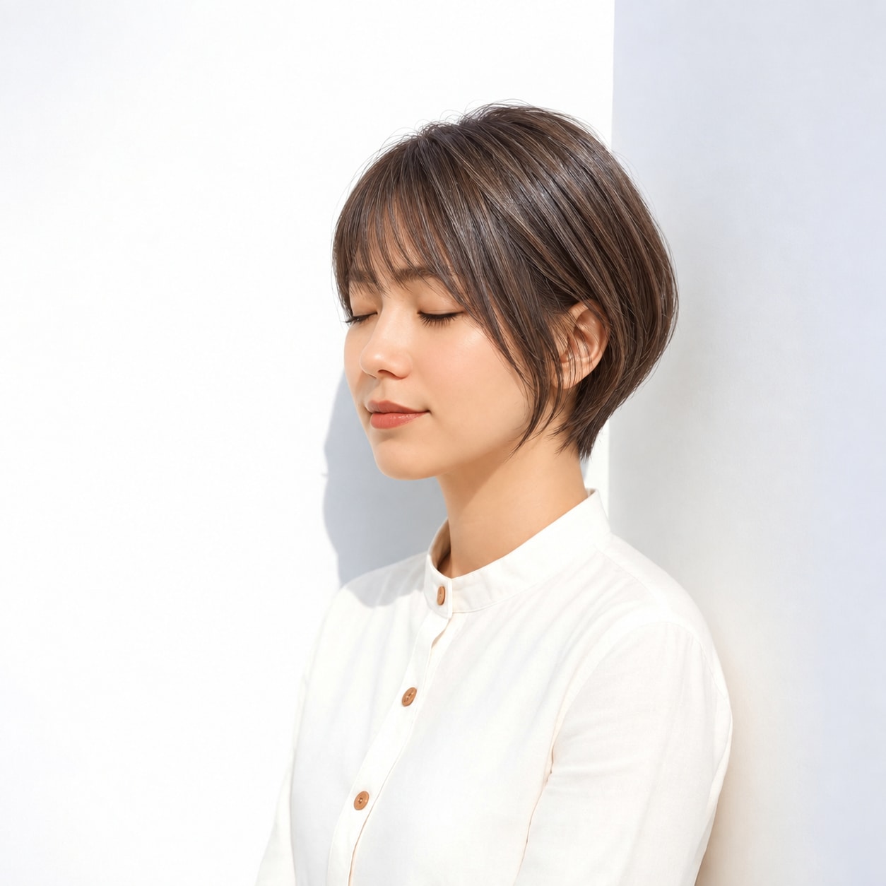 8. 前下がりショートボブ × 外ハネ：下端に動きが出て、短い長さにも抜けを作れます