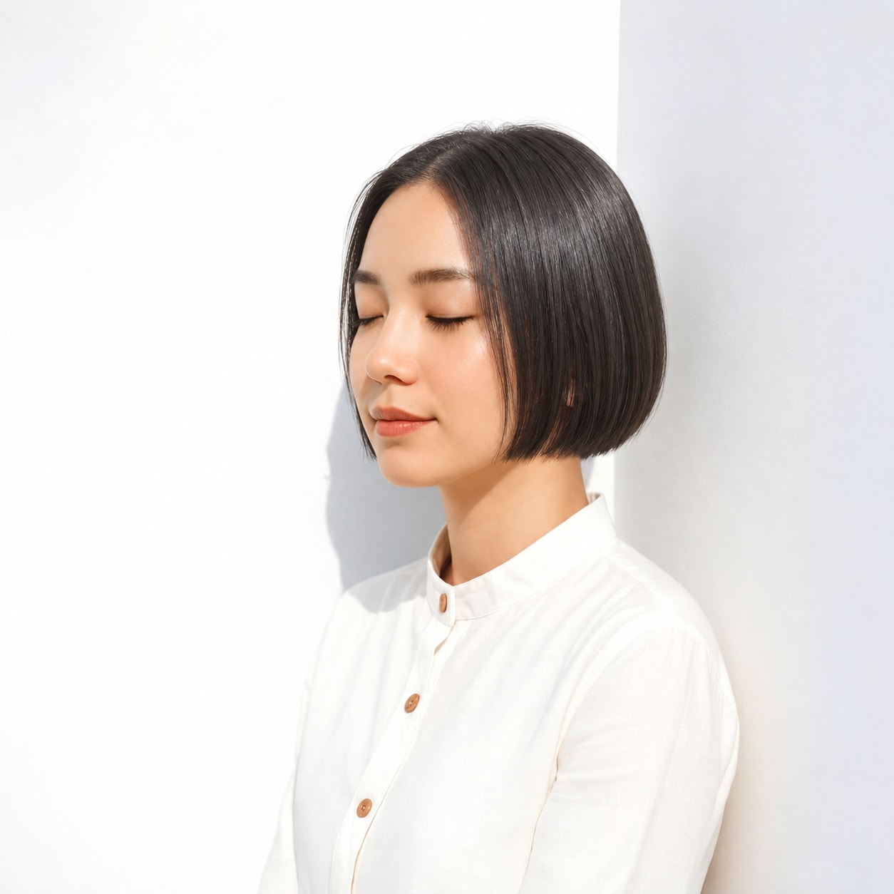 8. 前髪なしミニボブ × 前上がりボブ：顔の近くに軽さが集まり、前上がりの形が自然に伝わります