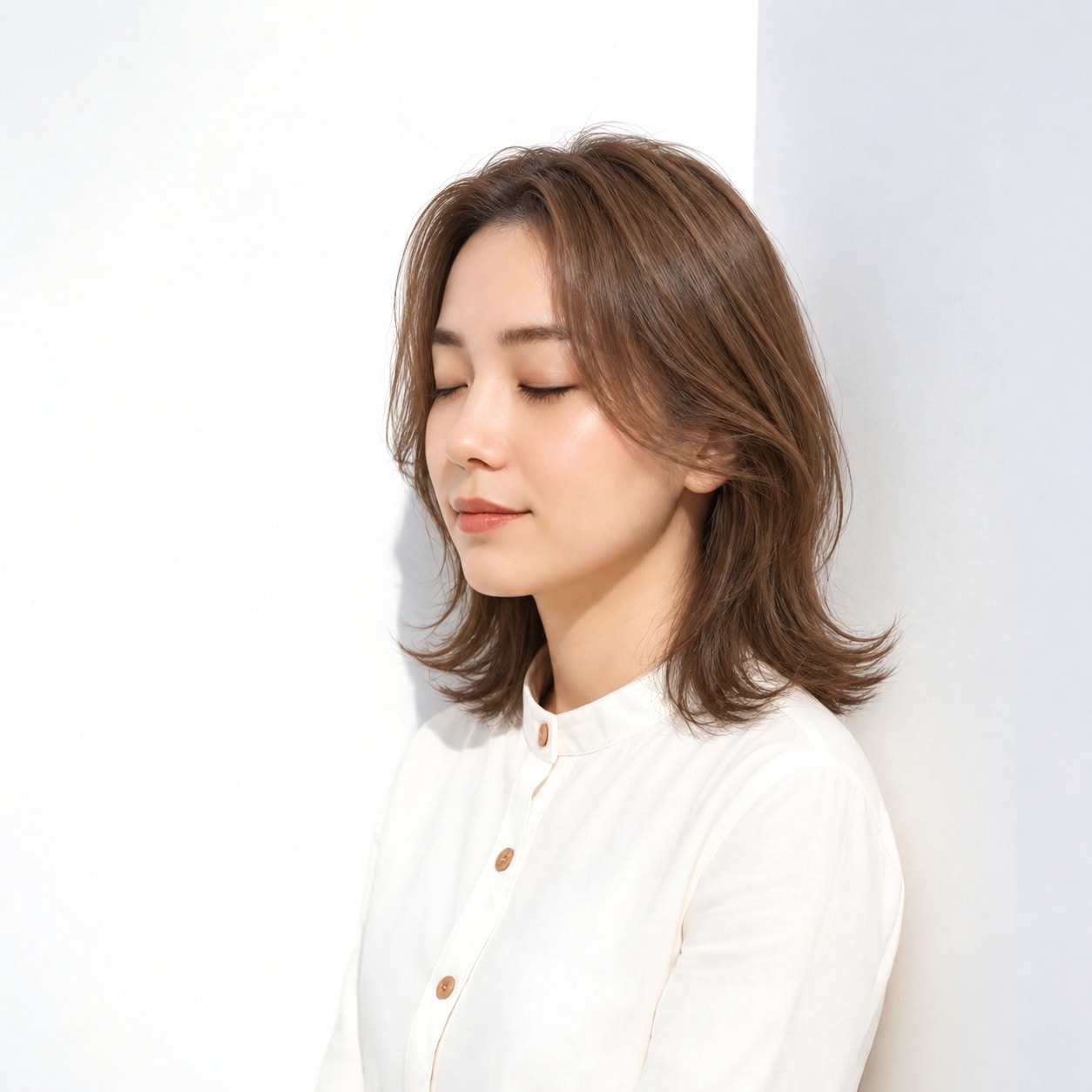 8. 外ハネミディアム × 前髪なし × 耳かけ：サイドに髪がたまらず、正面も横顔もすっきり見えます