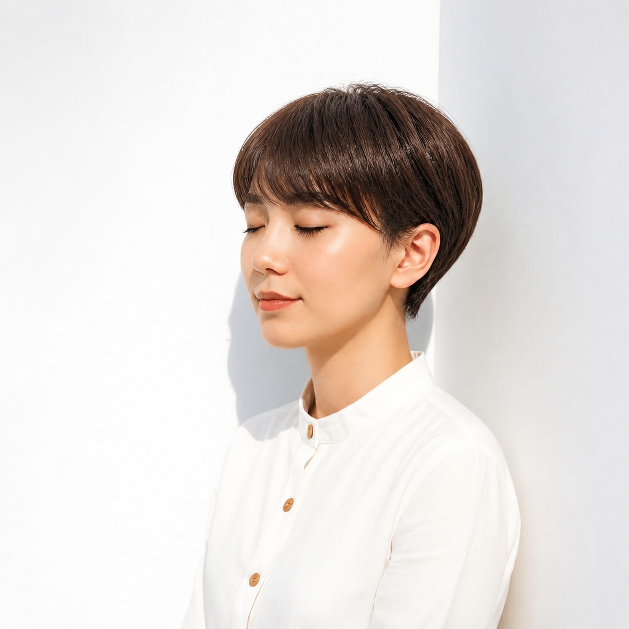 8. 女性のツーブロック × ブラウンマッシュ：自然な丸みを楽しむ