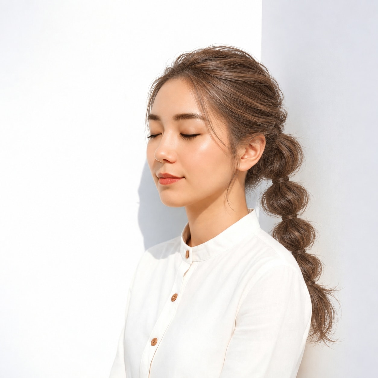 8. 玉ねぎヘア × ハイポニー：縦にリズムが生まれ、長い髪を印象的にまとめられます
