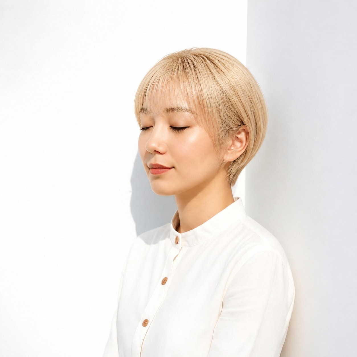 8. 金髪ショート × シースルーバング：やさしい丸みに