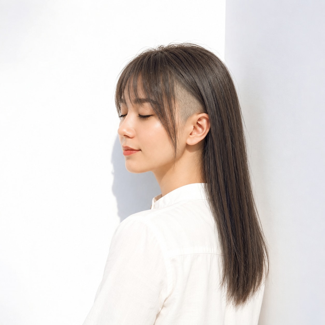 4. 刈り上げロング × ストレート：耳にかけるだけで刈り上げを見せられる