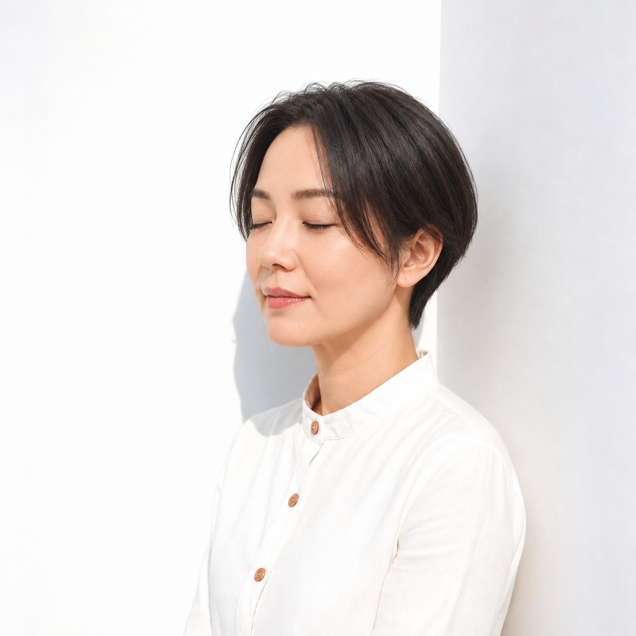 4. 黒髪ハンサムショート × センター分け：左右に流れる前髪が顔を引き立てる