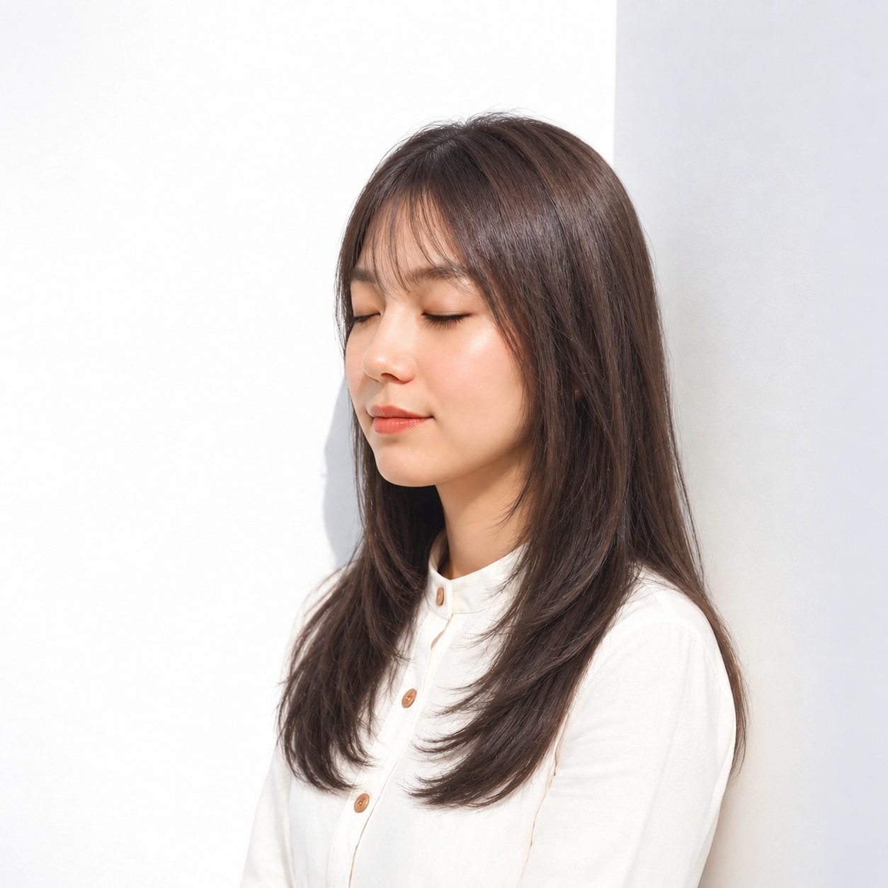 9. さらつやロング × ダークブラウン：滑らかな線で上品に