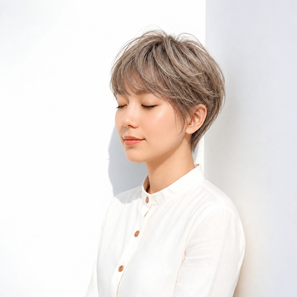 9. ふんわりショート × アッシュベージュ：綿毛のような軽さにときめく