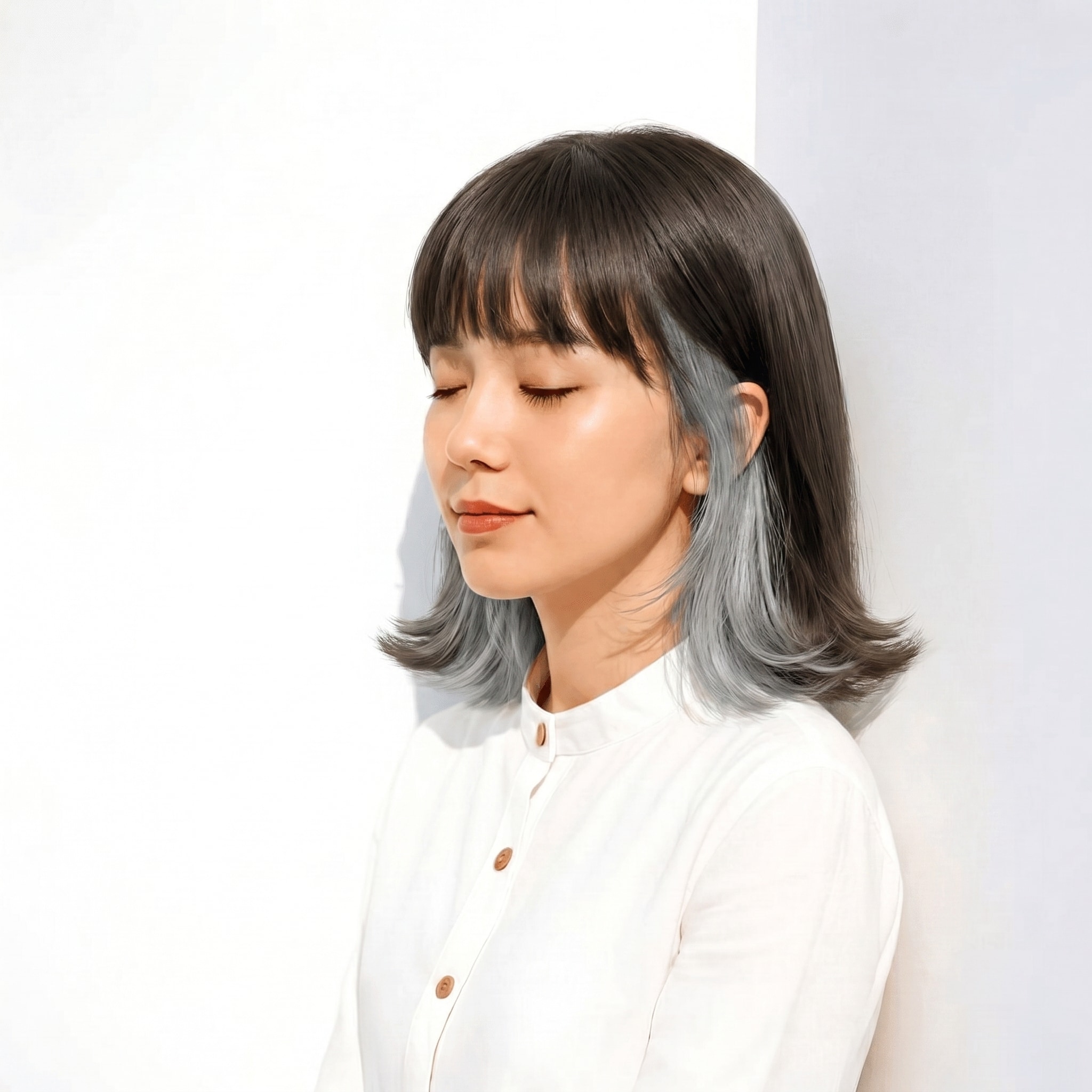 9. インナーカラー×シルバー×外ハネボブ: 深いベースとの対比で、控えめでも印象に残る