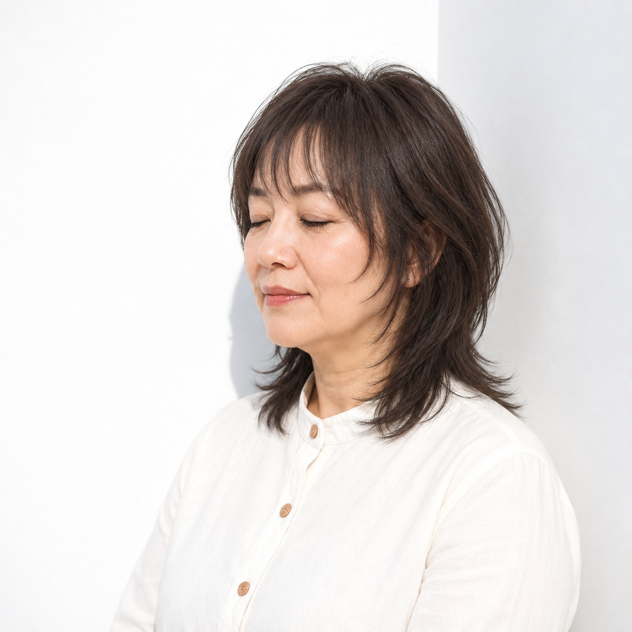 9. ウルフカット × 薄め前髪：トップの丸みを保ちながら、顔まわりに親しみやすさが出ます