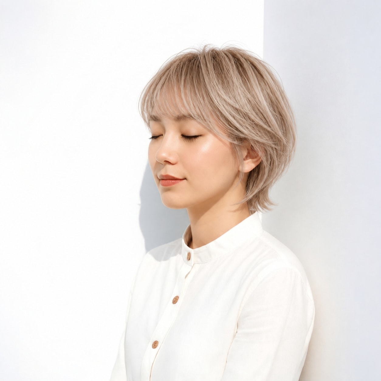 9. ウルフレイヤー × ボブ × 薄め前髪：トップの丸みを保ちながら、顔まわりに親しみやすさが出ます