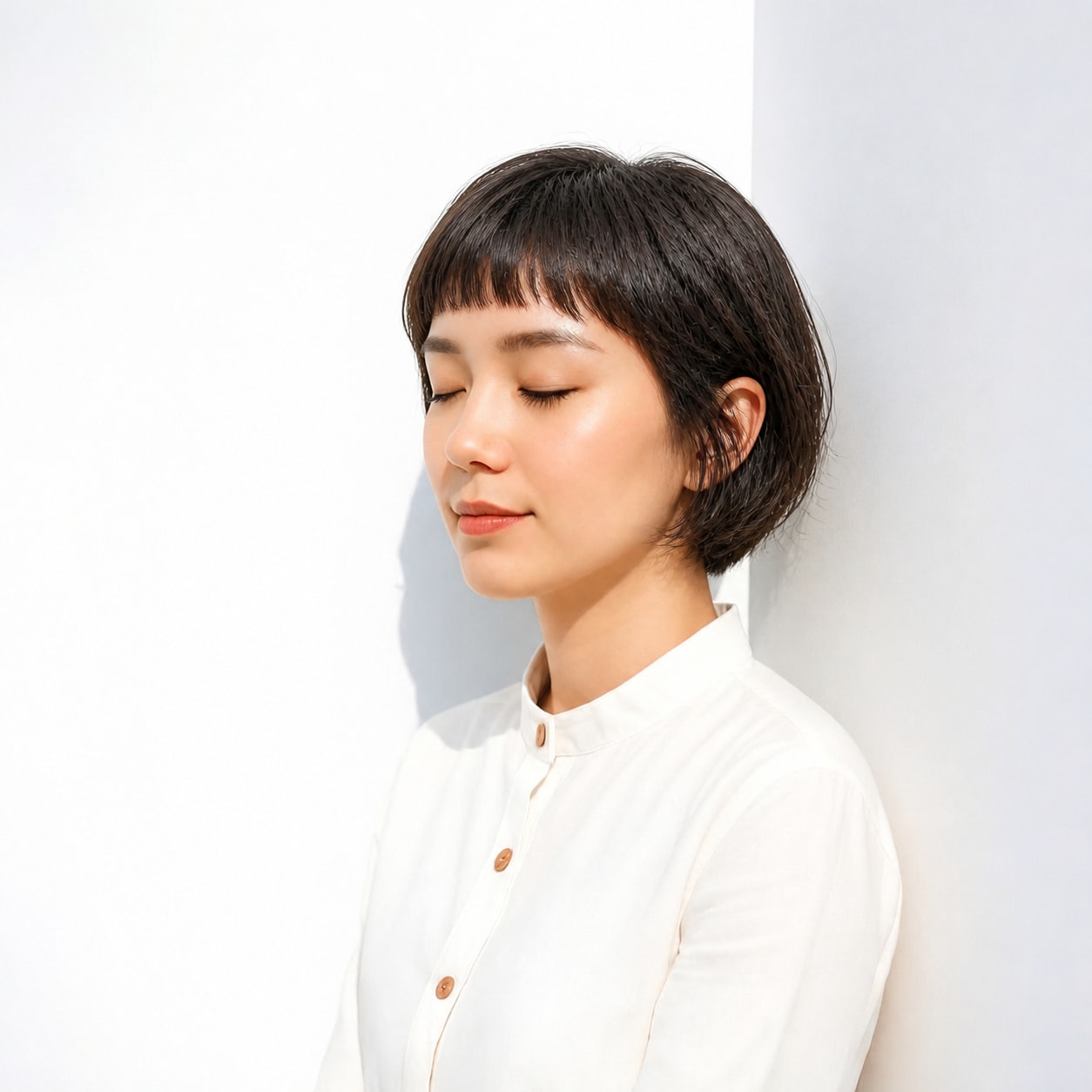 9. オン眉 × 黒髪ショート：コンパクトに整える