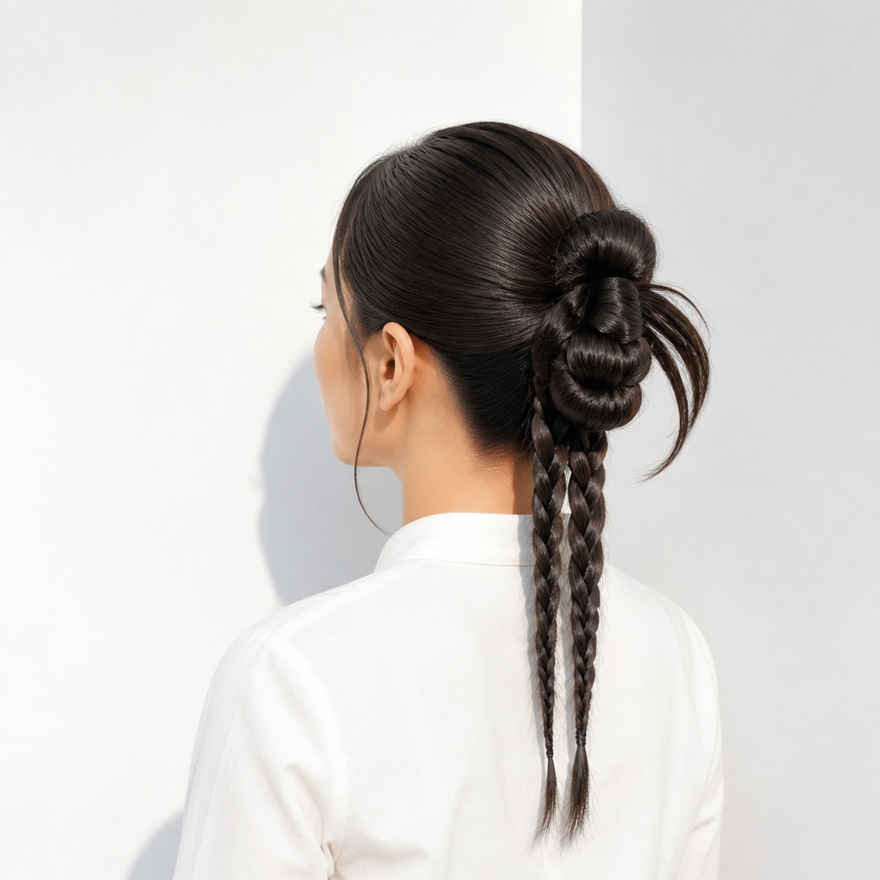 9. カチモリヘア × ロープシニヨン：二本の三つ編みで華やかに