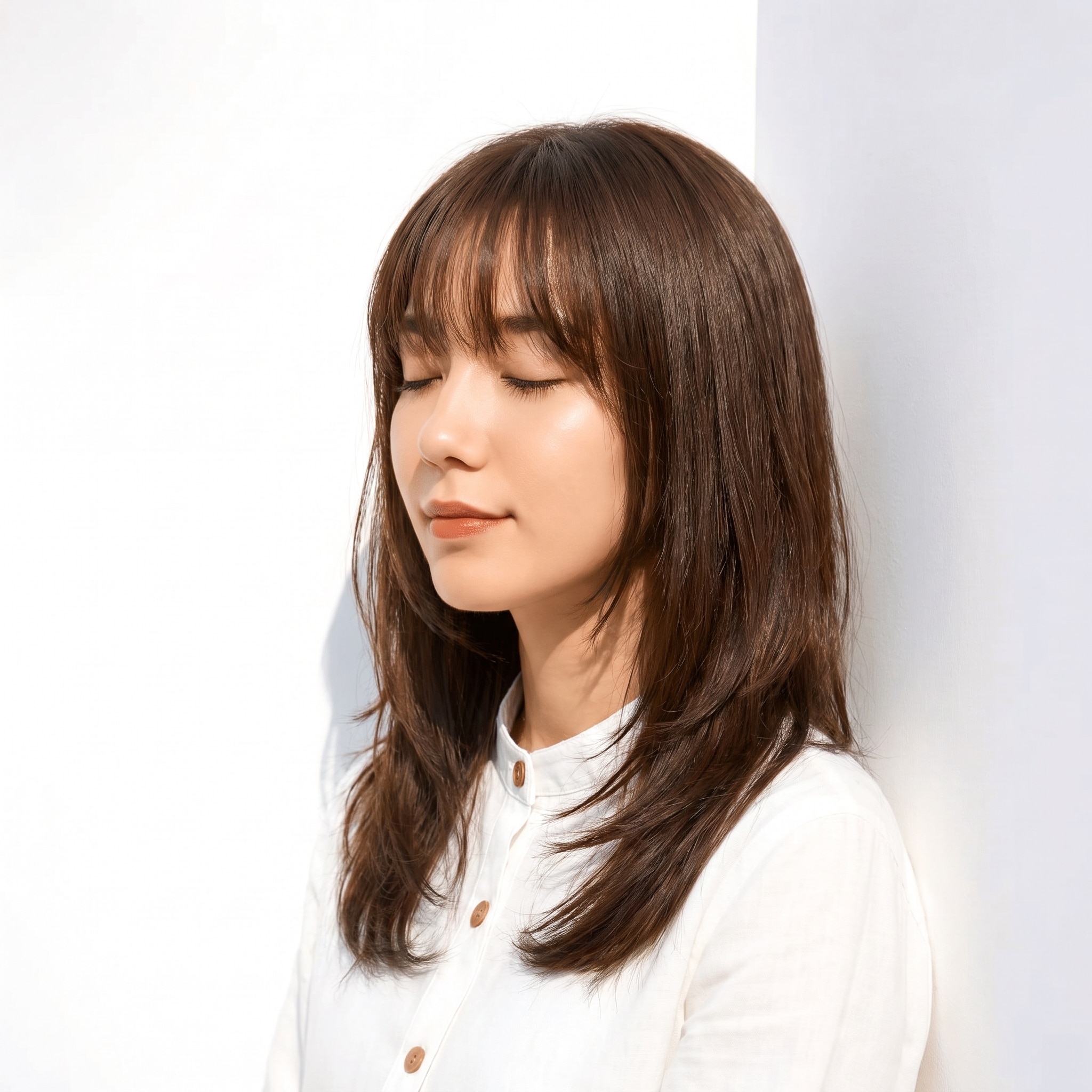 9. ココアブラウン×レイヤーロング: 赤み控えめの深いブラウンでロングにもなじみやすい