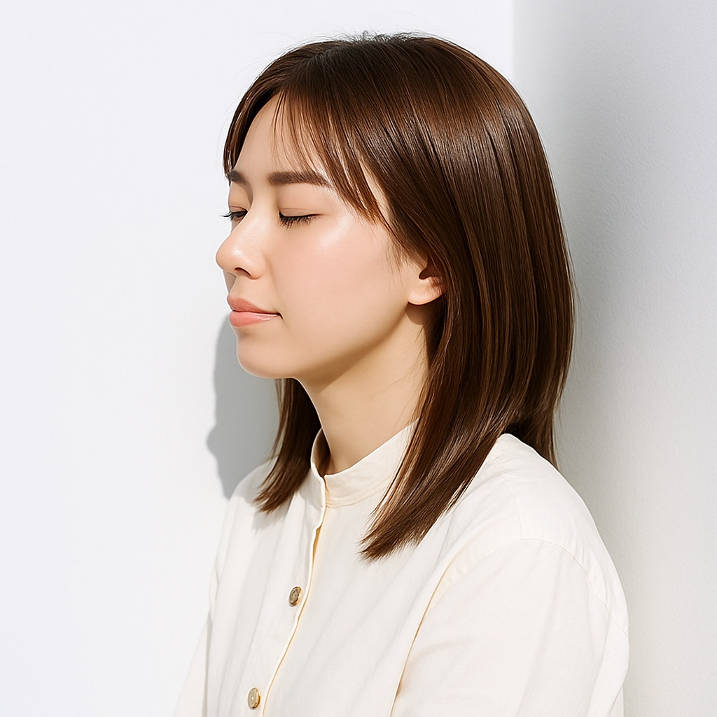 9. シナモンベージュ×暗め：ミディアムストレートのナチュラル感が魅力